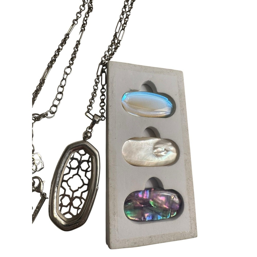 Kendra Scott Elle Locket Necklace With Interchangeable Stones Rhodium Plated